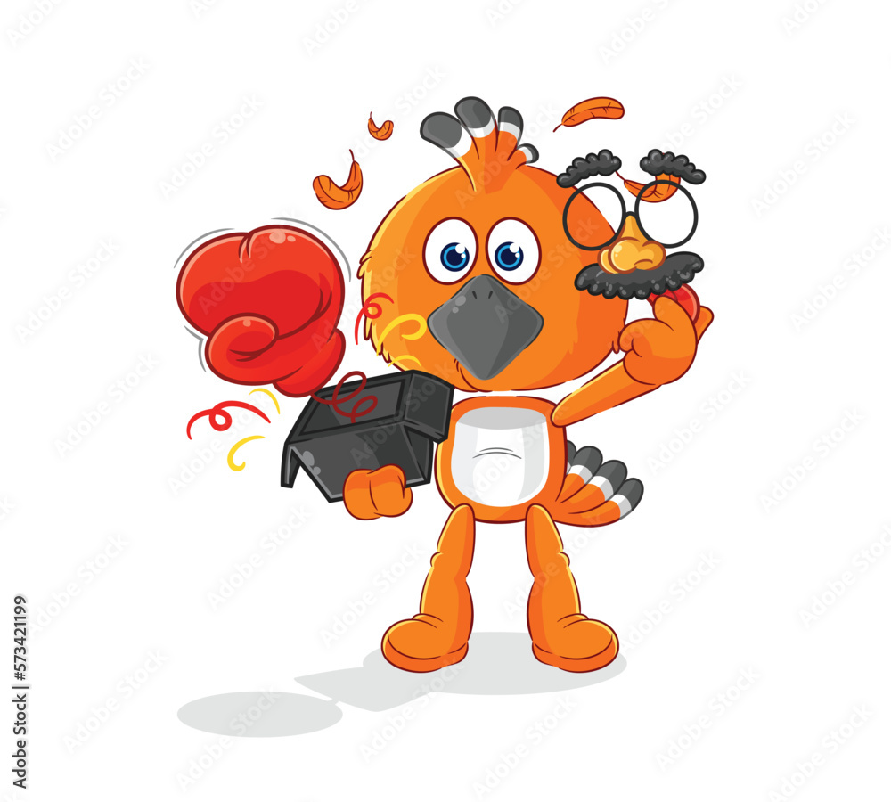 hudhud bird prank glove in the box. cartoon mascot hudhud bird prank glove in the box. cartoon mascot