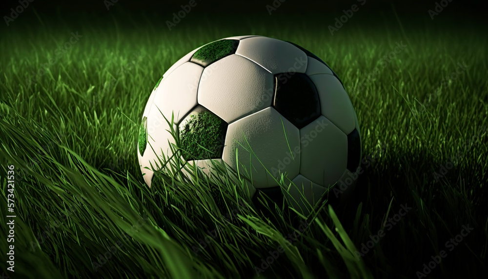 Fototapeta premium Soccer ball on grass created with Generative Ai technology