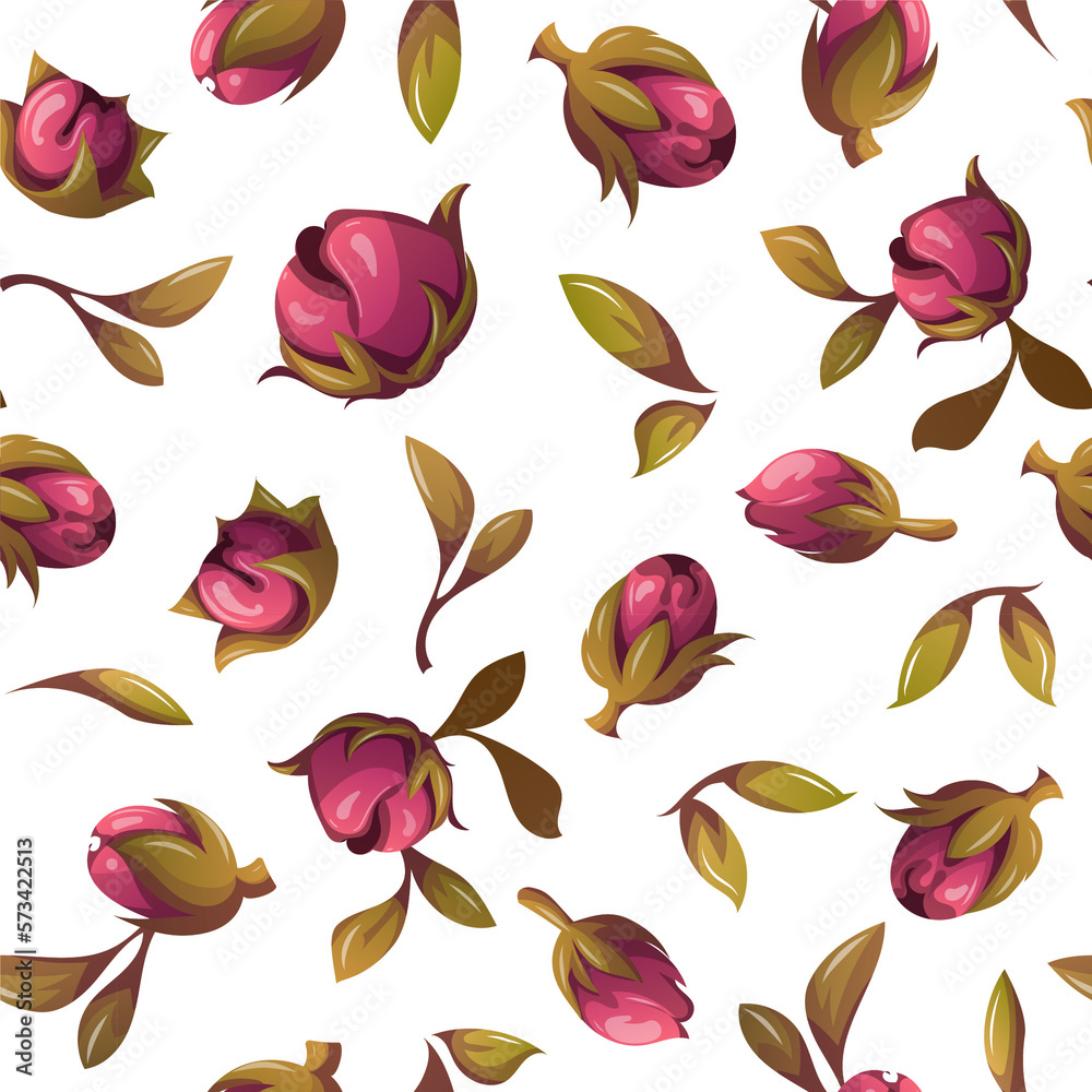 Rose buds and leaves, floral seamless pattern. Perfect for product design, scrapbooking, textile, wrapping. Rose buds and leaves, floral seamless pattern. Perfect for product design, scrapbooking, textile, wrapping.