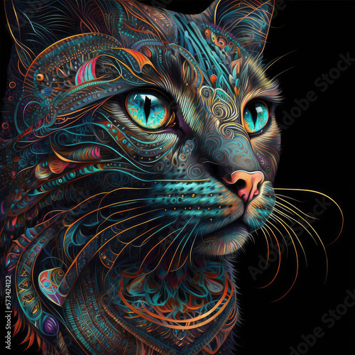 Cat, colorful, intricate details