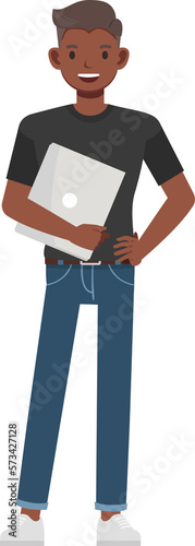 Office man wear black shirt character design. Presentation in various action with emotions, running, standing and walking.