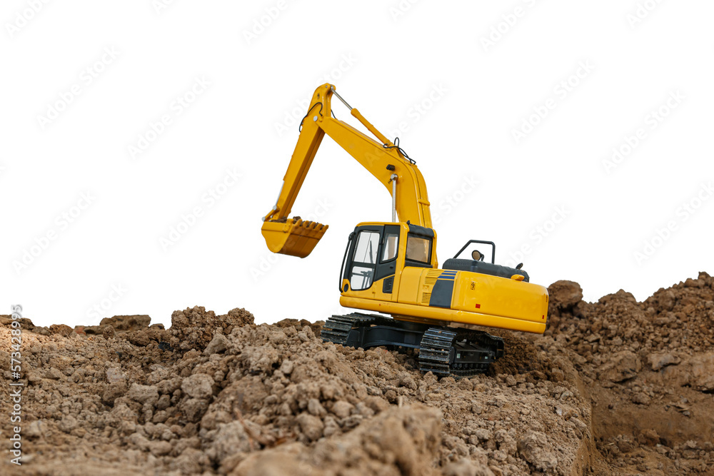 Crawler Excavator is digging soil in the construction site on isolated white background. Crawler Excavator is digging soil in the construction site on isolated white background.