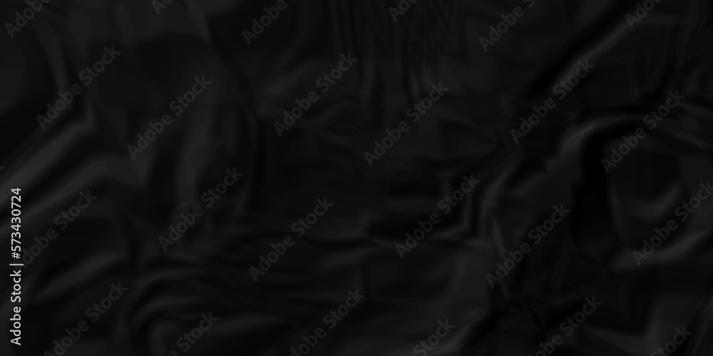 Dark Black facbric paper backdrop crumpled texture. dark black textured crumpled black paper background. panorama black paper texture background, crumpled pattern.