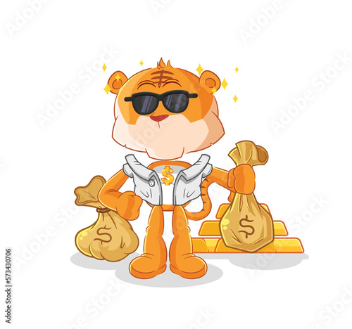 tiger rich character. cartoon mascot vector