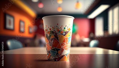 White plastic cup in restaurant created with Generative Ai technology