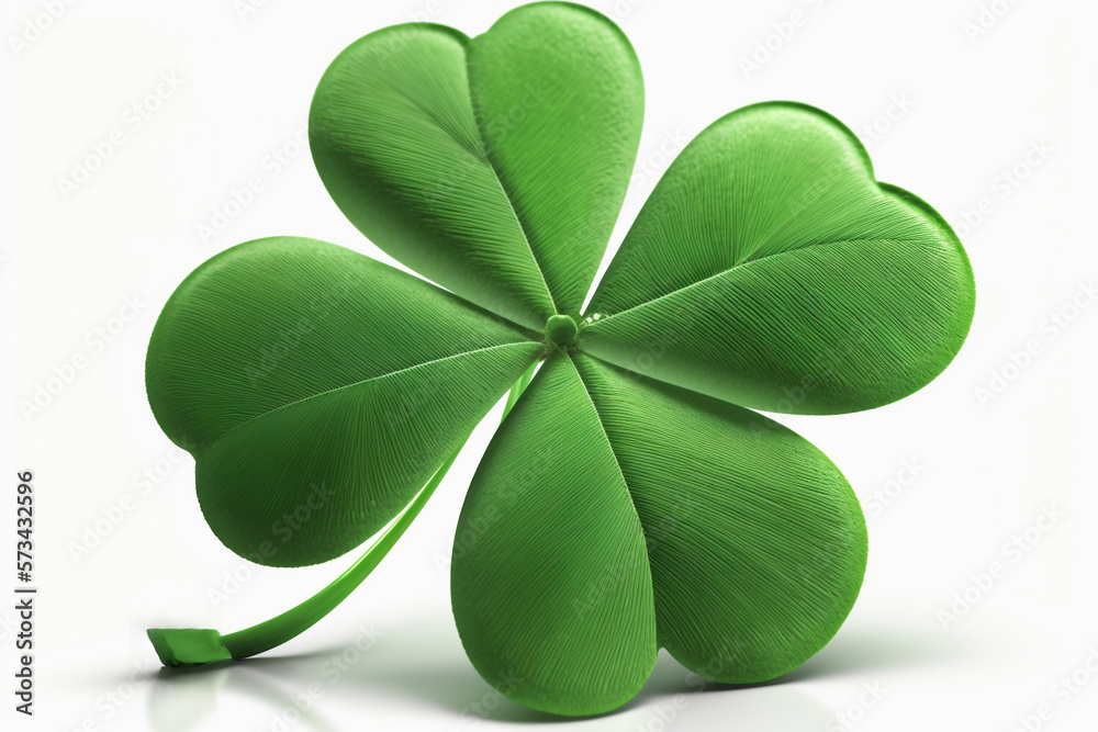 Four-leaf lucky green clover leaf on white background, illustration Four-leaf lucky green clover leaf on white background, illustration