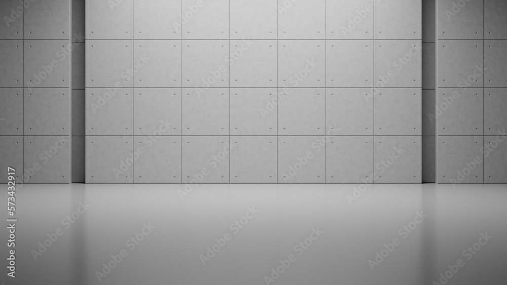 Abstract empty modern loft studio grey concrete plaster rough texture floor and wall hallway room industrial architecture interior products display presentation space background. 3d rendering. Abstract empty modern loft studio grey concrete plaster rough texture floor and wall hallway room industrial architecture interior products display presentation space background. 3d rendering.