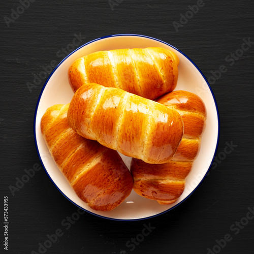 Homemade Kolache Rolls Ready to Eat on a Plate, top view.