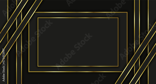 Abstract black background with frame and gold trim. Backdrop for banners, posters or flyers, signage and business, advertising and websites, social media covers, design and decorations