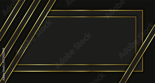 Abstract black background with frame and gold trim in paper cutout style. Backdrop for banners, posters or flyers, signage and business, advertising and websites, covers, social media and design