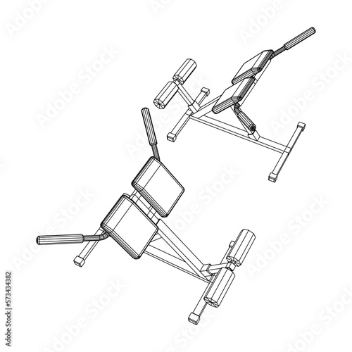Modern exercise machine for the back and abs. Hyperextension simulator.