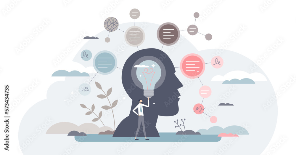 Mind map or information management and processing diagram tiny person ...