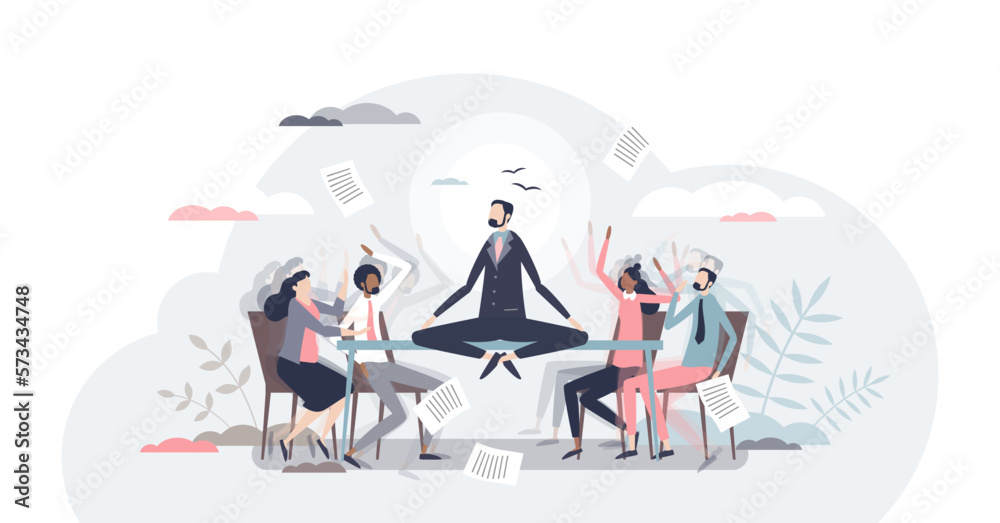 Conflict management and make compromise and mediation tiny person concept, transparent background. Fighting, arguing and confrontation in workplace between opponents illustration.