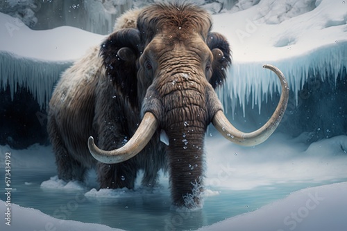 Mammoth froze in the ice. Generative AI.