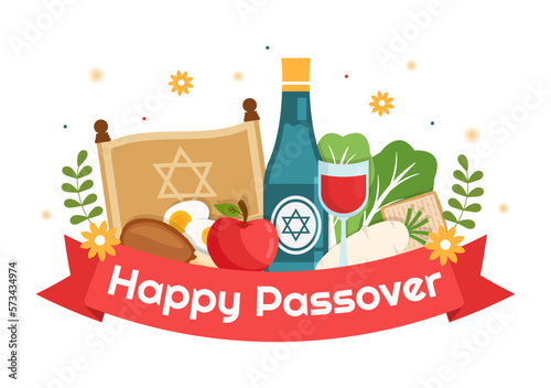 Happy Passover Illustration with Wine  Matzah and Pesach Jewish Holiday for Web Banner or Landing Page in Flat Cartoon Hand Drawn Templates