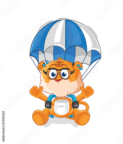 tiger skydiving character. cartoon mascot vector