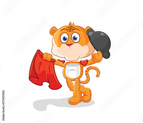tiger matador with red cloth illustration. character vector