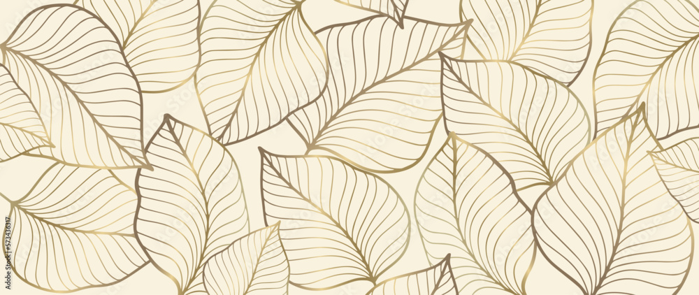 Abstract vector luxury illustration with golden leaves on a beige background for decor, covers, backgrounds, design