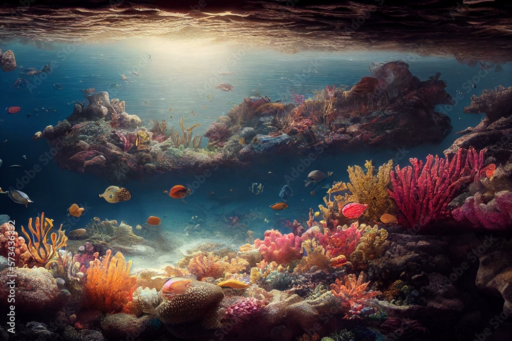 Under the sea wall art. Generative AI - obrazy, fototapety, plakaty 