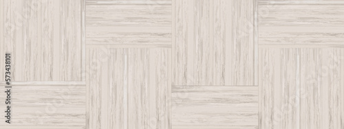 Rectangular horizontal banner with light beige wood texture. Laminate board, parquet board, floor board imitation, furniture board. Place for logos, messages, text placement. 