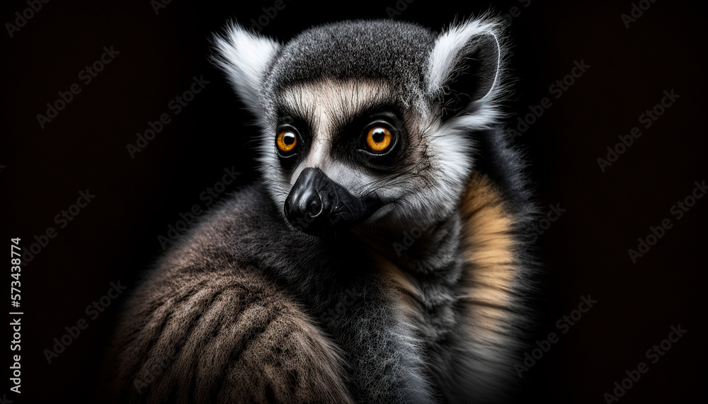 Obraz premium Lemur close up isolated black created with Generative Ai technology