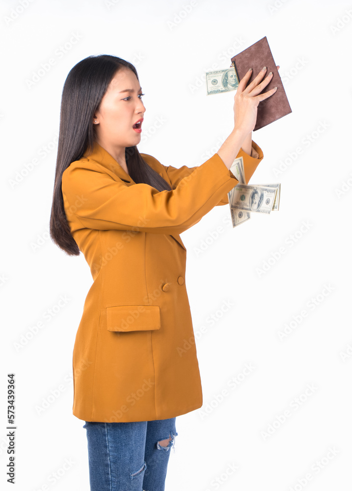 asian woman no money in wallet ,unemployed Asian girl opening empty wallet money broke cash, bankruptcy economic financial , Poverty in retirement and unemployment concept. asian woman no money in wallet ,unemployed Asian girl opening empty wallet money broke cash, bankruptcy economic financial , Poverty in retirement and unemployment concept.