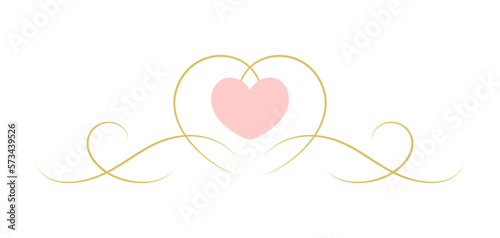 Vintage text separator filigree calligraphic ornament swirl with heart vector illustration. Classical flourishes divider for text decoration.