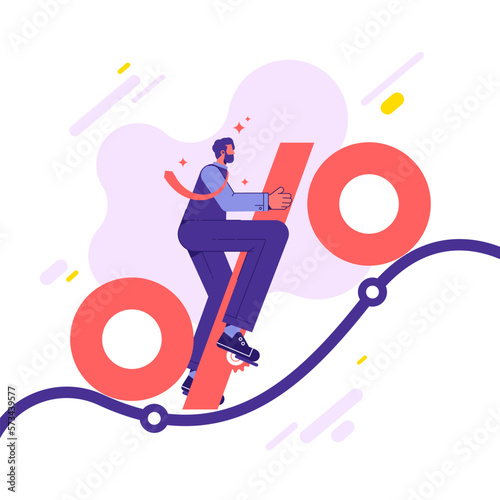 Man riding a percentage symbol on business graph, Concept business interest rate or higher investment vector illustration