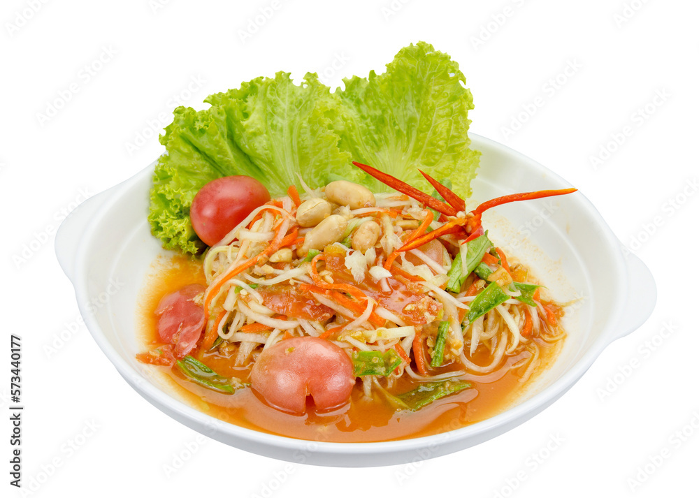 Green papaya mix carrots salad or Som Tum, spicy thai food isolated Green papaya mix carrots salad or Som Tum, spicy thai food isolated