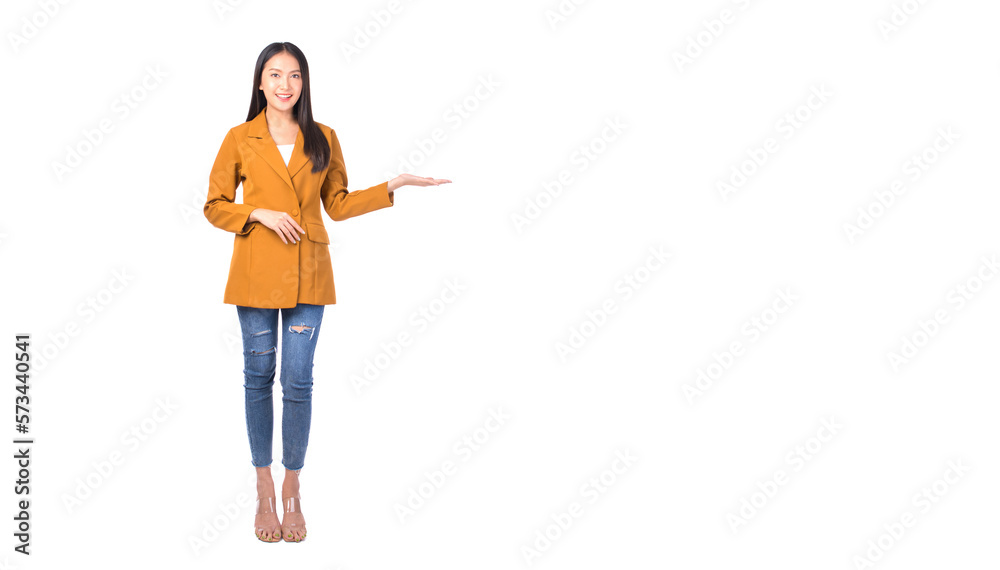 Entrepreneur asian business woman in suit with copy space white background Entrepreneur asian business woman in suit with copy space white background