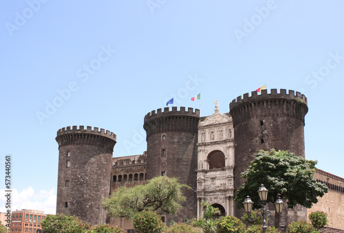 Famous landmark of Naples. Medieval castle of Maschio Angioino, Naples, Italy photo
