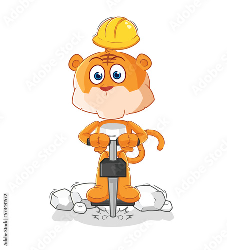 tiger drill the ground cartoon character vector