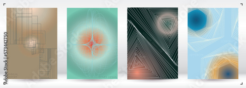 Minimal Minimal Geometric Vector Poster Design with Lines and Gradient Colorful Circles. Collection of Abstract Backgrounds for Covers, Flyers, Templates, Booklets, Cards, Brochures, Branding, etc.