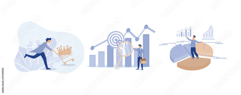 Customer is king,business analysis to increase sale,  ads optimization based on user or customer behavior,set flat vector modern illustration