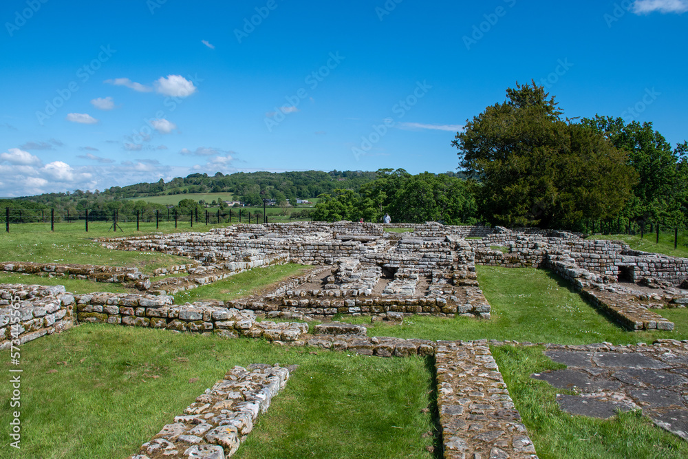 Ruins of Chesters Roman fort. Along the route of Hadrian's Wall in Northumberland, UK