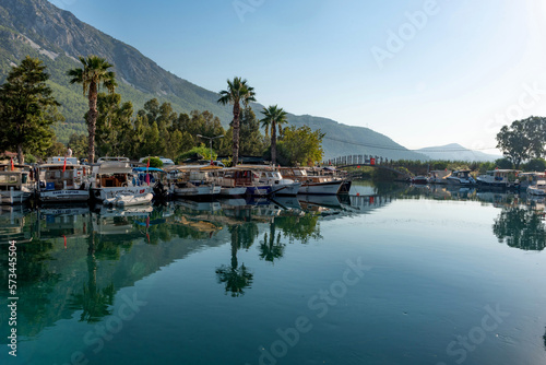 Wallpaper Mural Boats moored in the beautiful harbour at the entrance to the Azmak River, at the Turkish Riviera seaside town of Akyaka on the south west coast of Turkey Torontodigital.ca