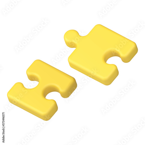 Puzzle piece apart yellow jigsaw detail separation incomplete connection 3d icon realistic vector