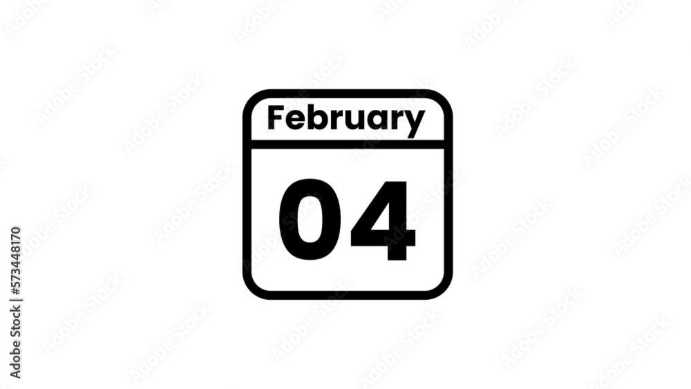 04 February calendar icon animation. Luma matte with transparent background 4K resolution 04 February calendar icon animation. Luma matte with transparent background 4K resolution