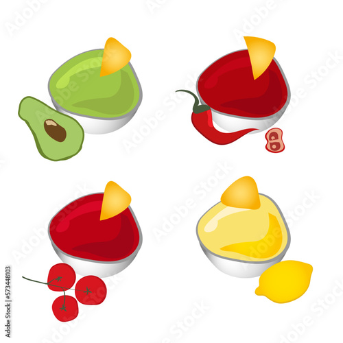 Set of dishes with different sauces, great design for any purpose.
