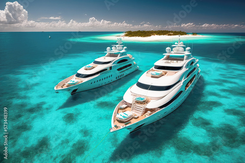Luxurious yachts on a turquoise sea  - Generative AI © Florian