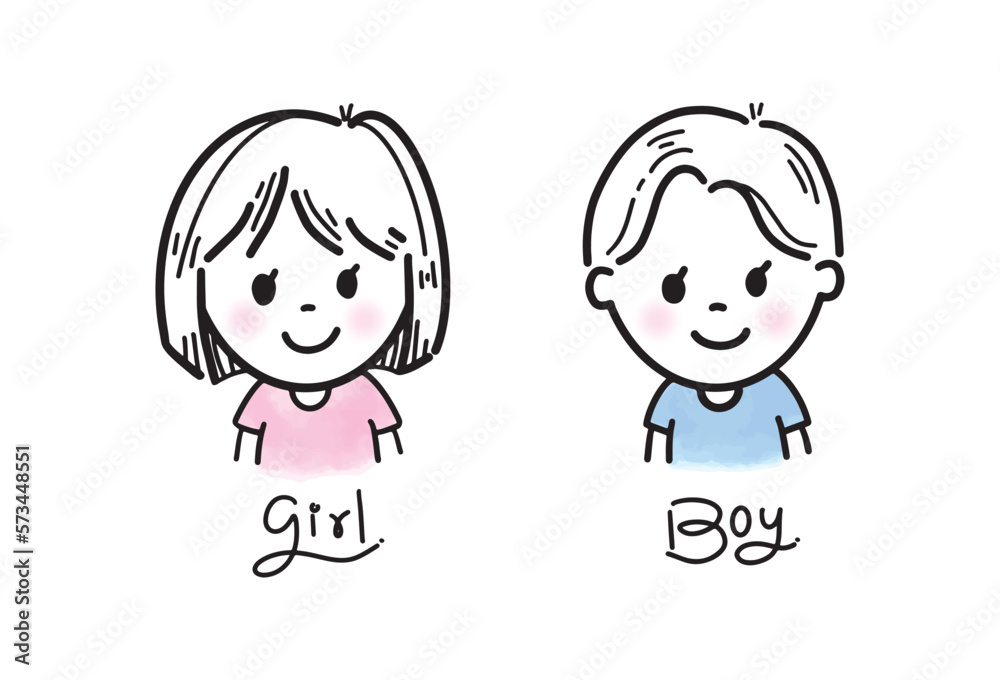 Boy and Girl on white background, hand drawn, vector illustration. Boy and Girl on white background, hand drawn, vector illustration.