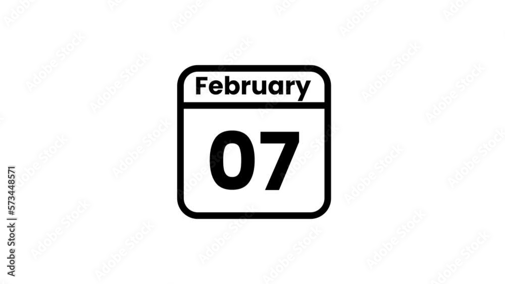 07 February calendar icon animation. Luma matte with transparent background 4K resolution 07 February calendar icon animation. Luma matte with transparent background 4K resolution