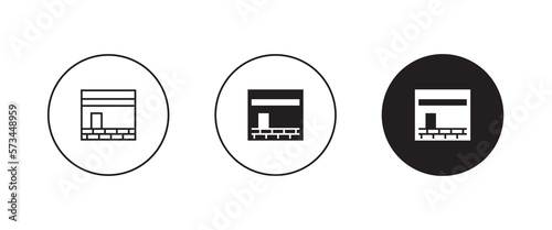 Sharif Kaaba, Mekkah and Madina Pak sacred Islamic Masjid-Al-Haram Macca Hajj Umrah Madinah Muslim shrine of Kaaba, in form of cubic construction in courtyard of mosque icon editable stroke