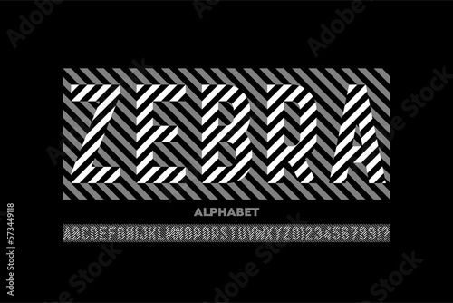 Striped font design, alphabet letters and numbers vector illustration