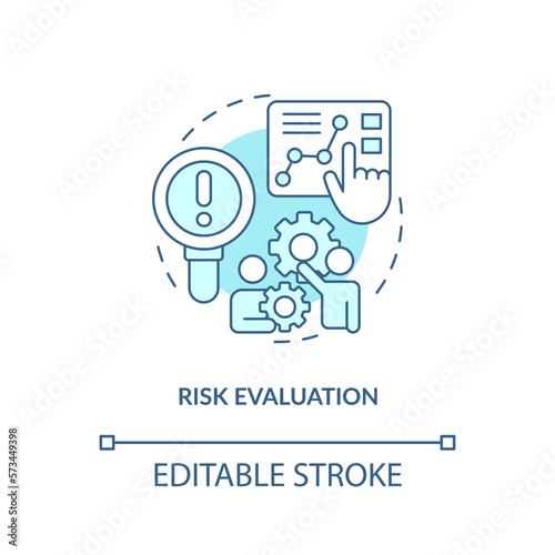 Risk evaluation blue concept icon. Potential hazard. Effective disaster recovery plan abstract idea thin line illustration. Isolated outline drawing. Editable stroke. Arial, Myriad Pro-Bold fonts used