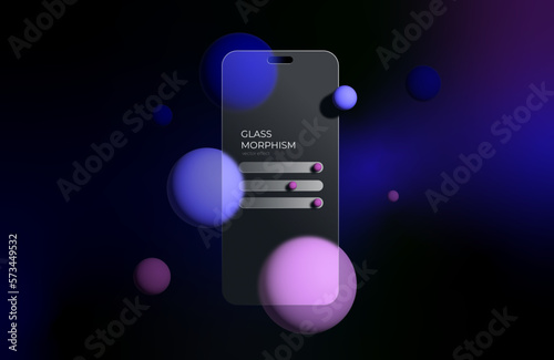 dark purple background with a rectangular plate of glassmorphism in the center. Translucent bank card, frosted glass. Place for your text. mockup iphone