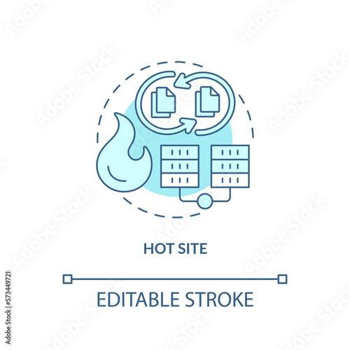 Hot site blue concept icon. Up-to-date backups. Type of disaster recovery abstract idea thin line illustration. Isolated outline drawing. Editable stroke. Arial, Myriad Pro-Bold fonts used
