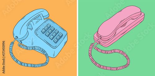 Retro phone doodle. 80s, 90s telephones set. Y2k trendy illustration. Telephone retro technology. 90s and 2000s telephonel. Nostalgia for the 90s.