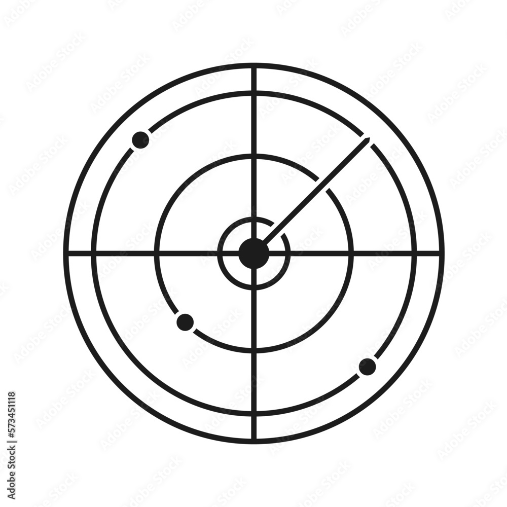Location scanner icon, signal radar pictogram. Lined, simple vector design, black symbol isolated on white background.
