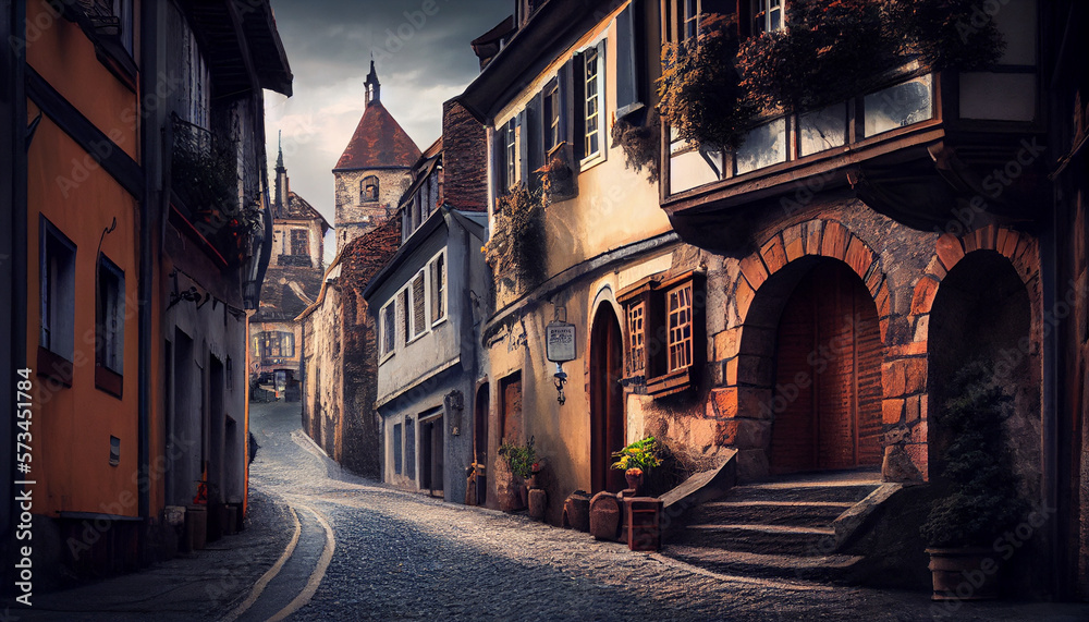 Street in the old town, generative ai